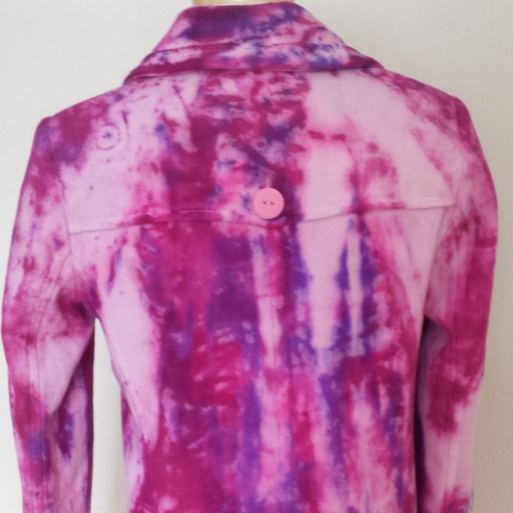 Painted Tie dyed Pink Purple blue white Winter Wool Pea Coat Small Med 4 6 8 10 - Picture 7 of 8